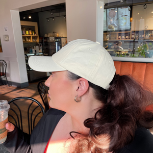 Coastal Chic Dad Hat- Oat with Blue Embroidery